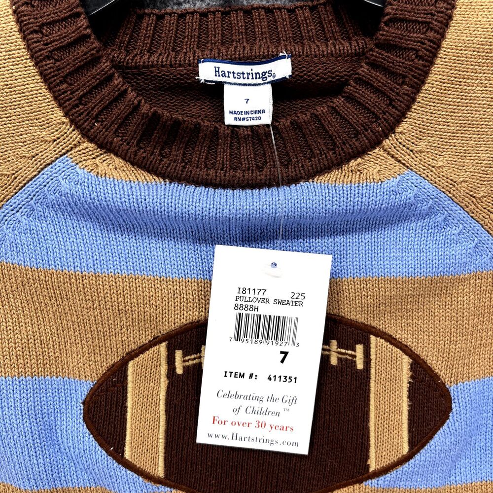 Hartstrings Sweater Toddler 7 Brown Blue Knit Top crewneck football ball - Picture 9 of 12